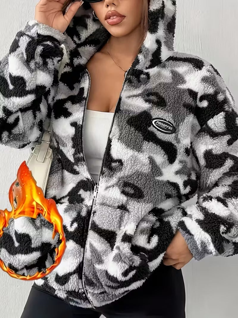 European And American Autumn And Winter Plush Camouflage Warm Jacket