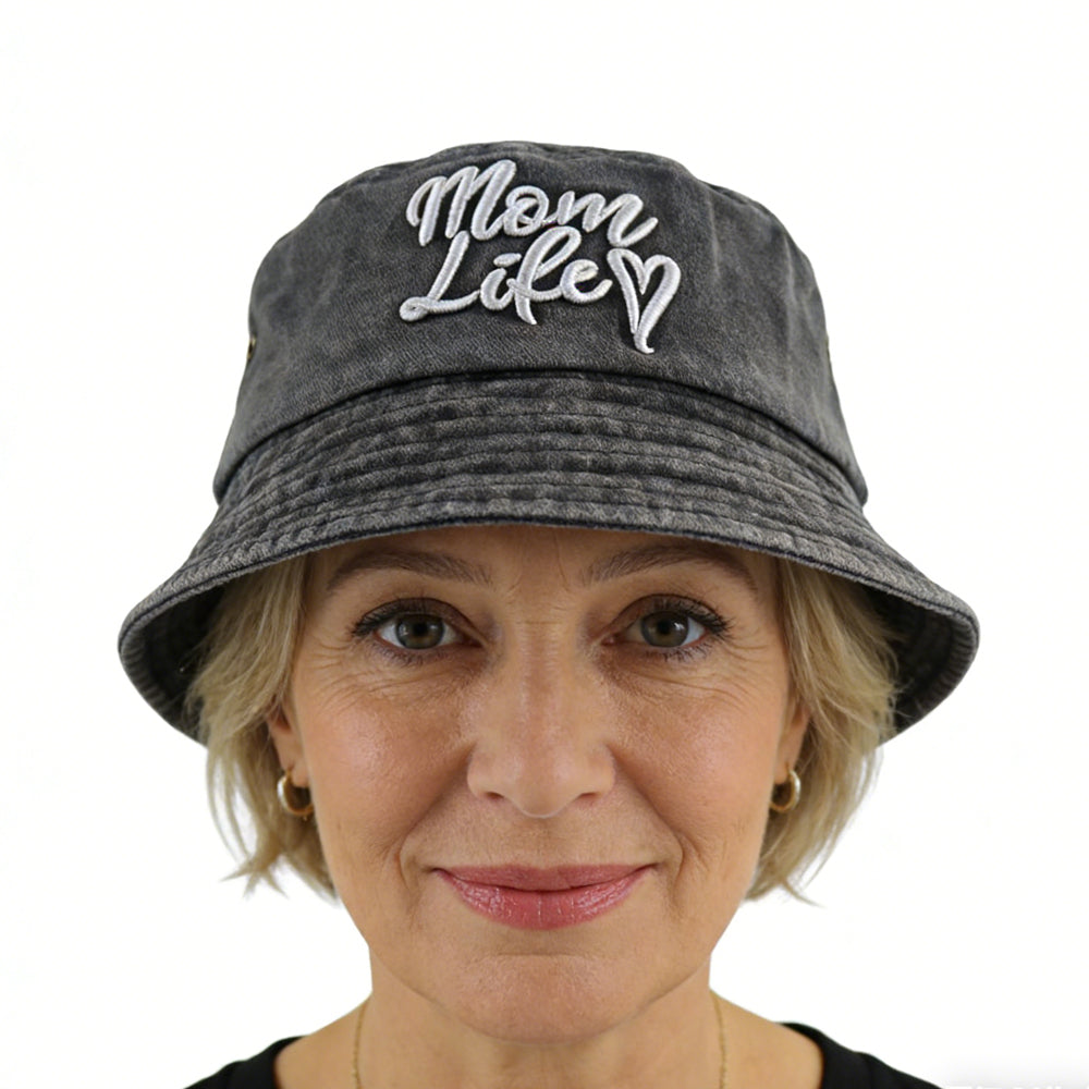 Funny Mom Life Bucket Hat Sun Beach Hats, Washed Cotton Embroidered Outdoor Travel Fisherman Hat For Mama Wife Grandma