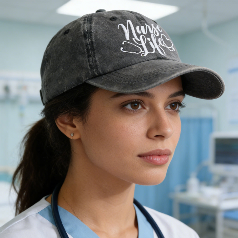 2pcs Nurse Life Hat For Women Men, Adjustable Embroidered Wash Cotton Baseball Cap
