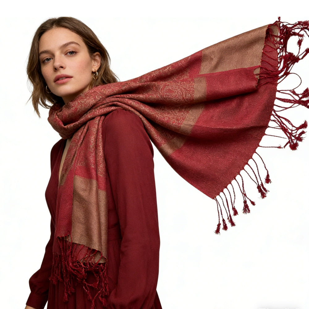 2pcs Classic Red Luxurious Jacquard Weave HeavyweightRed Jacquard Scarf ,Luxe Look For Evening Wear,Scarf,vacation,daily Life,evening Party,Office Appropriate Subtlety For Women Men