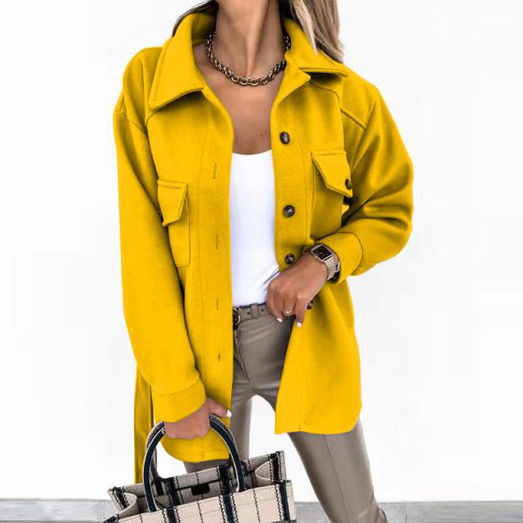 Lapel Jacket Fashion Casual Single-Breasted Coat With Belt Spring Autumn Women's Clothing