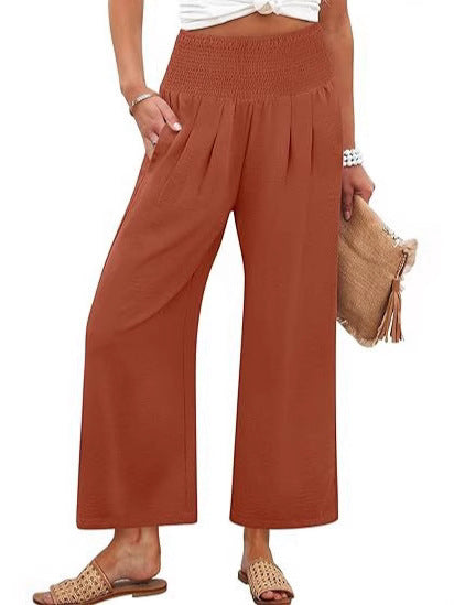 Springautumn Solid-color Womens Cropped High-waist Pants