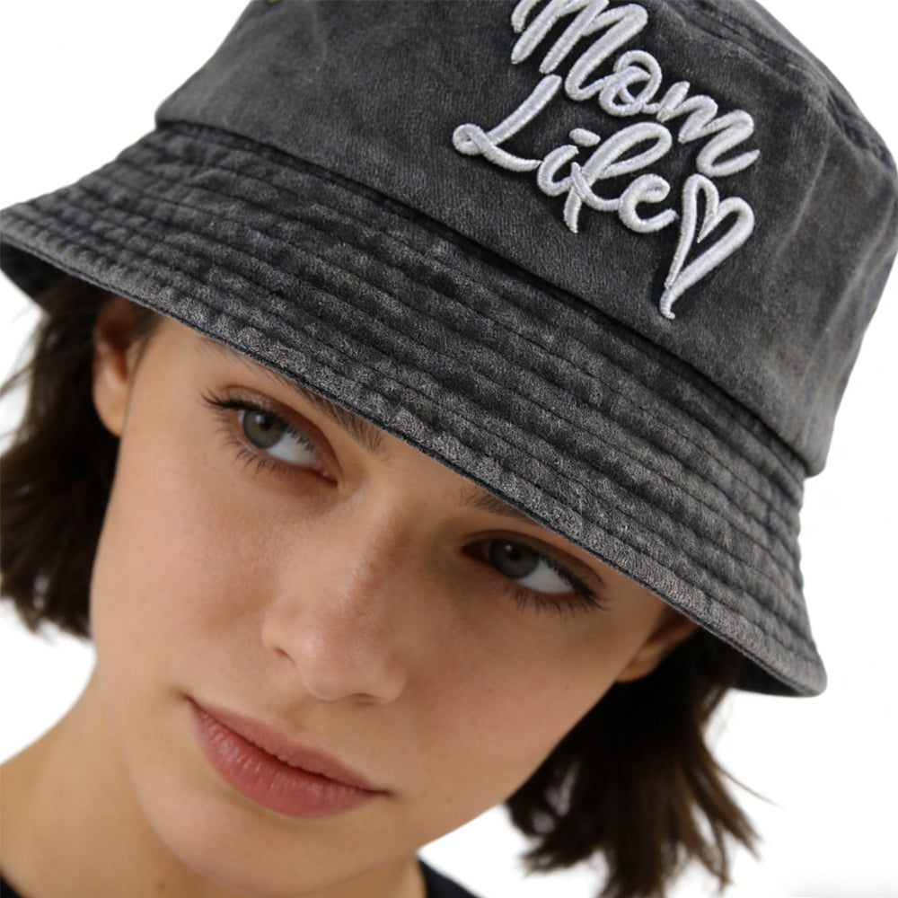 Funny Mom Life Bucket Hat Sun Beach Hats, Washed Cotton Embroidered Outdoor Travel Fisherman Hat For Mama Wife Grandma