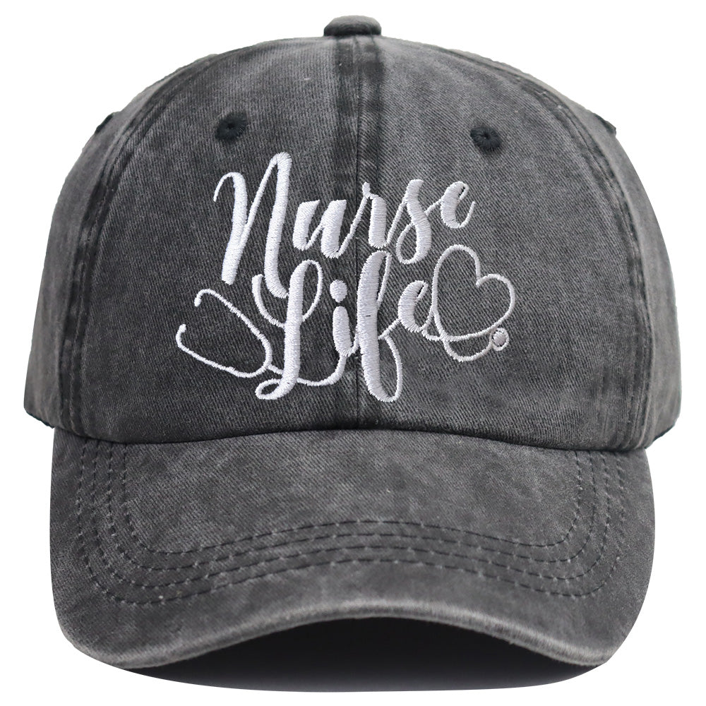 2pcs Nurse Life Hat For Women Men, Adjustable Embroidered Wash Cotton Baseball Cap