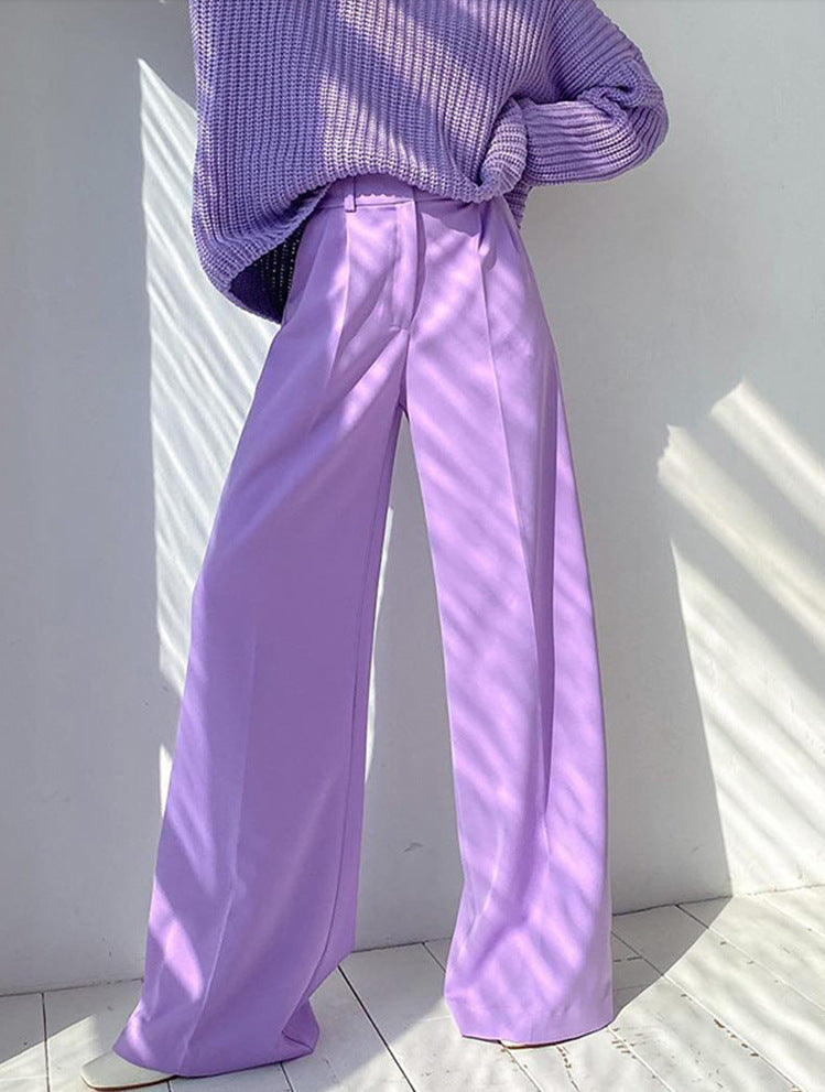 Womens Casual High-Waist Wide-Leg Suit Pants Solid Color Slimming And Stylish