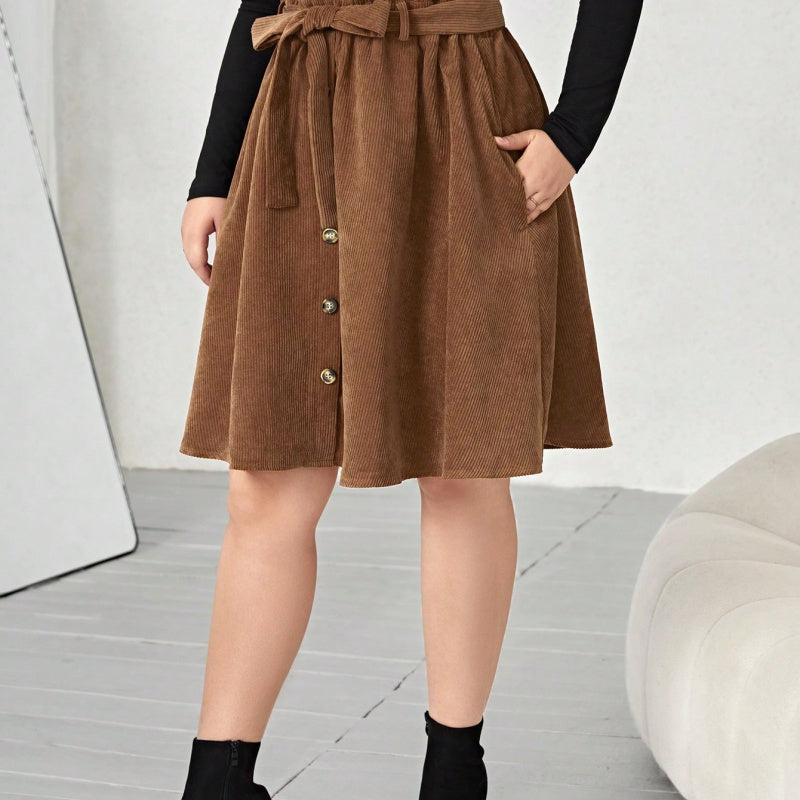 Women's Polyester Umbrella Skirt Retro Slimming High Waist Casual