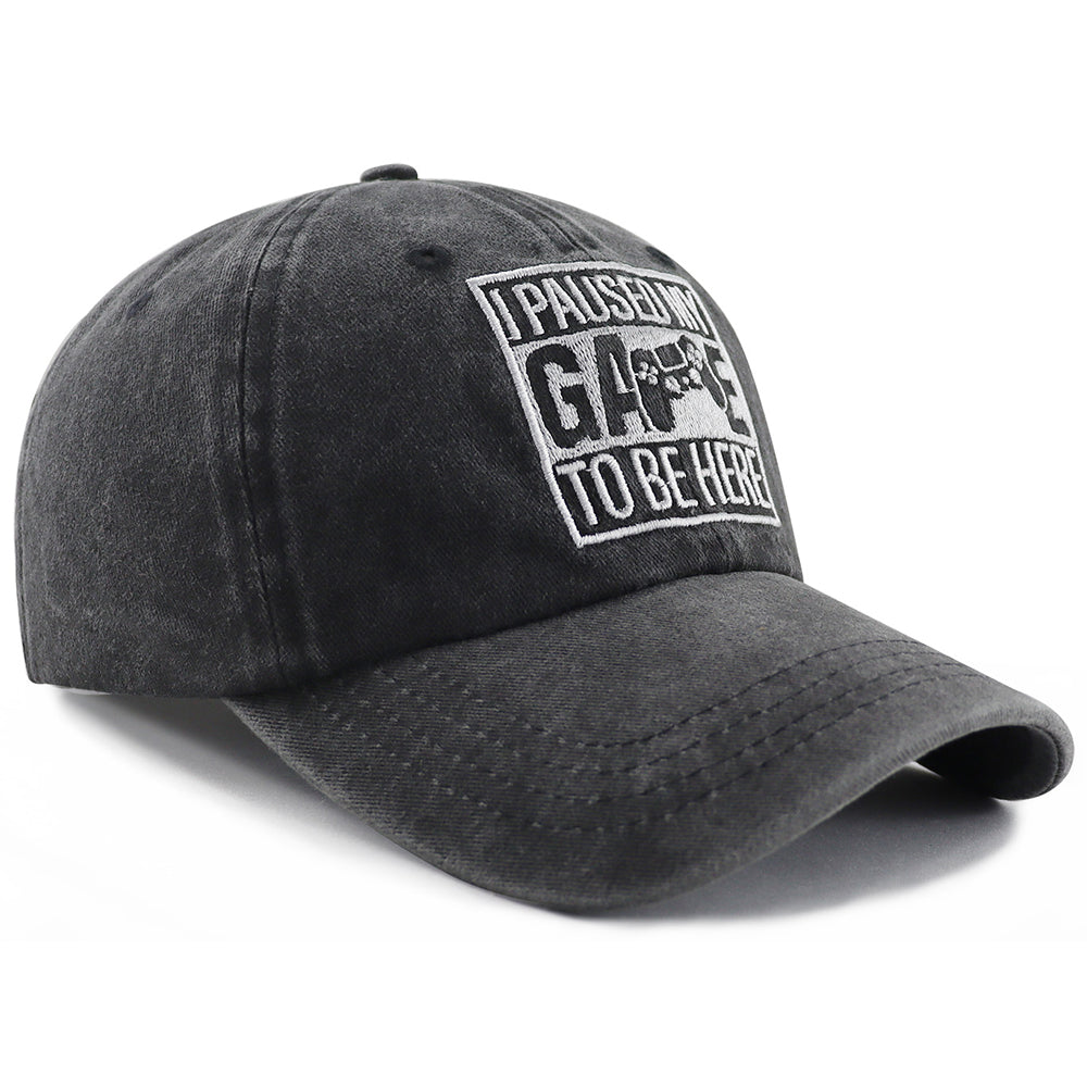 2pcs I Paused My Game To Be Here Baseball Cap,Gamer Gifts For Men Women, Adjustable Embroidered Wash Cotton Baseball Cap