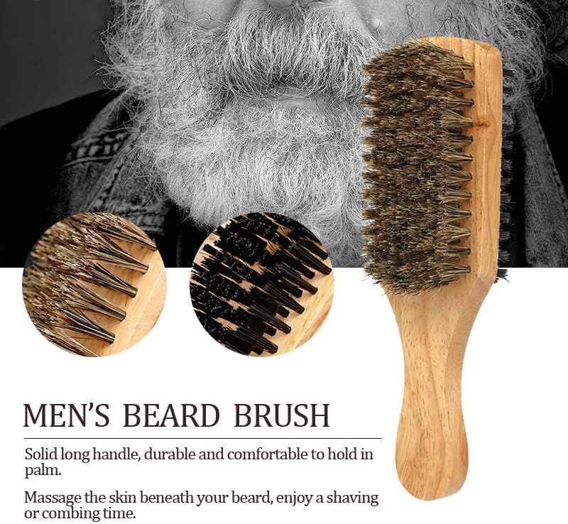 Men's Double Sided Beard Brush Portable Styling Tool With Mane Wood Handle Perfect Travel Companion