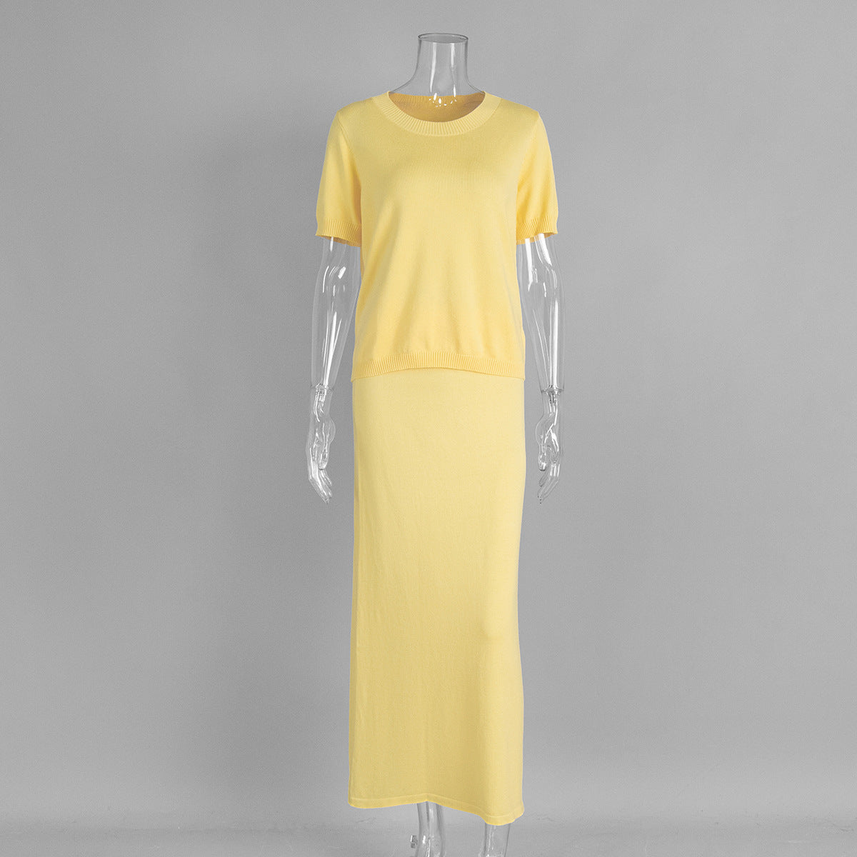 Minimalist Designed Knit Womens Short Sleeve Skirt Set