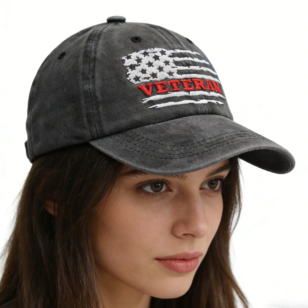 2pcs USA Patriotic Military Hat,Distressed Veteran Army Hat For Men Women, Adjustable Embroidered Wash Cotton Baseball Cap