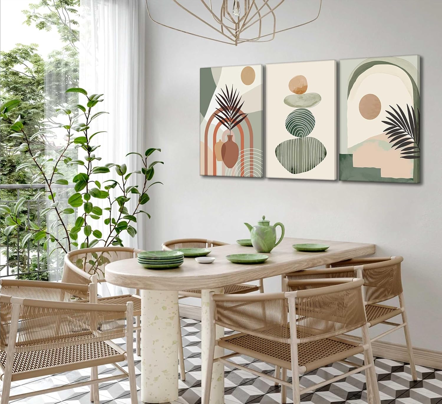 3 Pcs Boho Art Wall Decor Canvas Wall Art  Decor Stretched And Framed Ready To Hang Size 12 X 16in