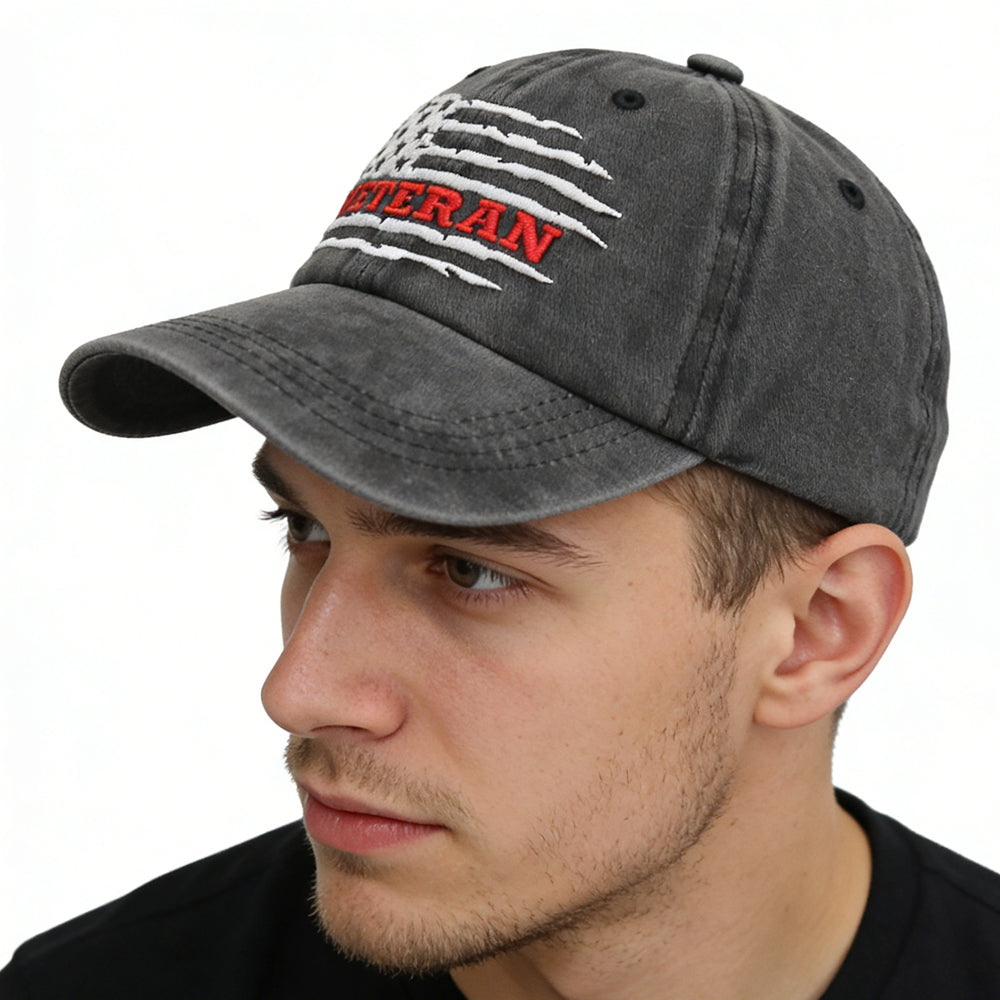 2pcs USA Patriotic Military Hat,Distressed Veteran Army Hat For Men Women, Adjustable Embroidered Wash Cotton Baseball Cap