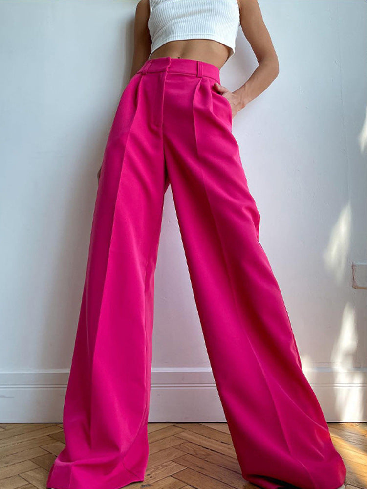Womens Casual High-Waist Wide-Leg Suit Pants Solid Color Slimming And Stylish