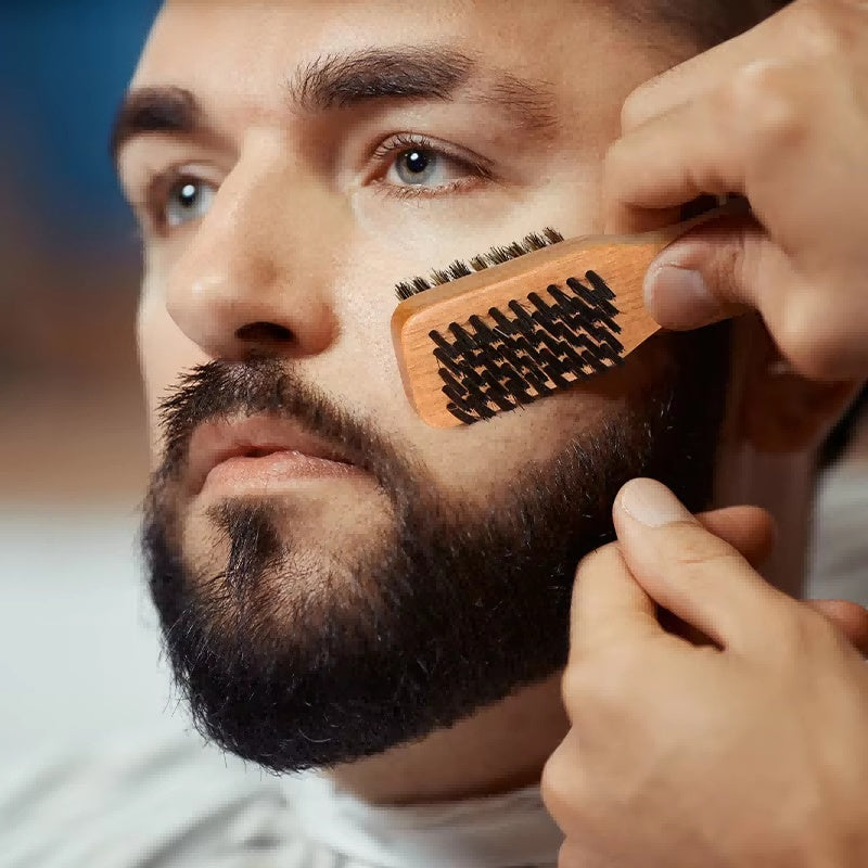 Men's Double Sided Beard Brush Portable Styling Tool With Mane Wood Handle Perfect Travel Companion