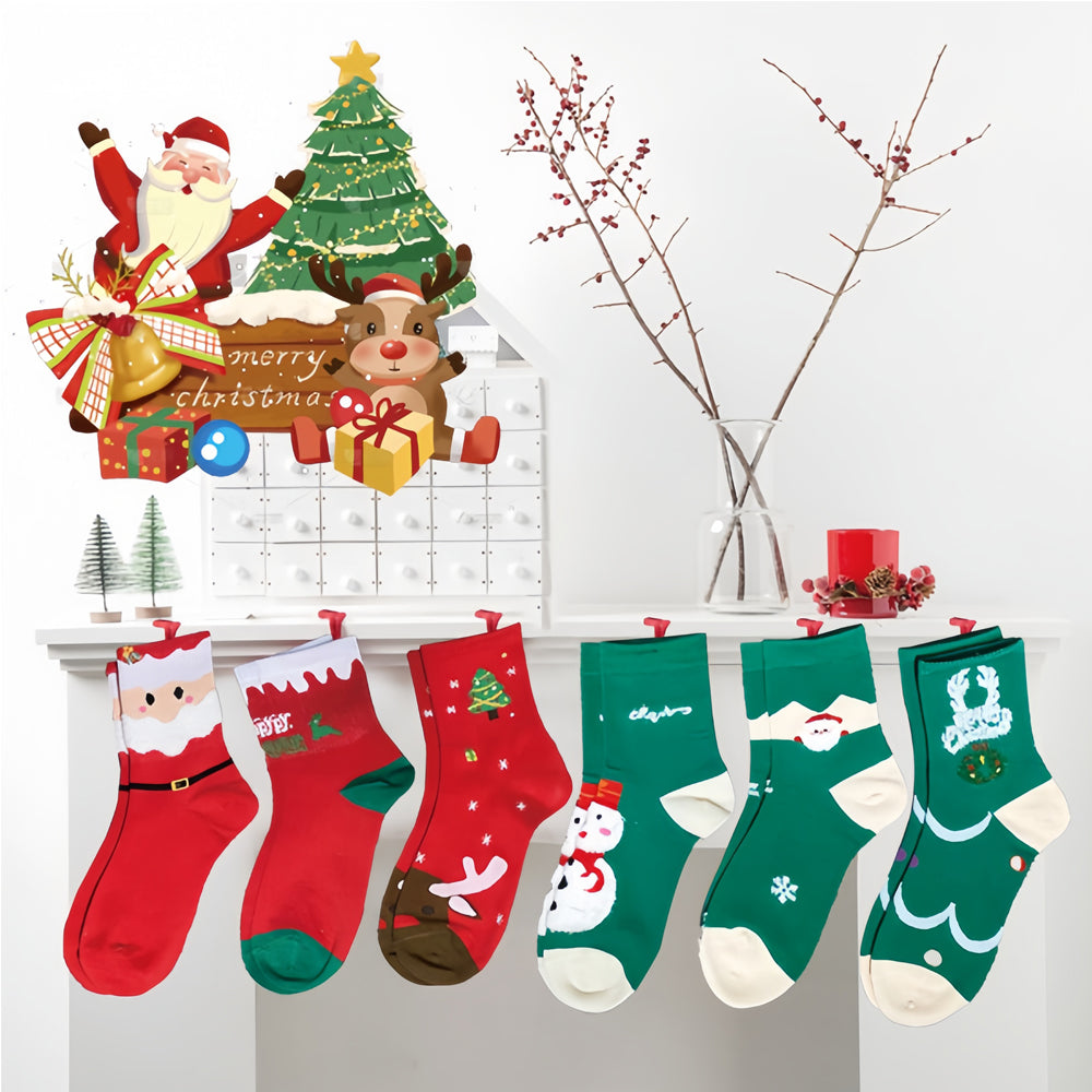 6 Pairs Christmas Stockings Gift Set - Soft Plush Xmas Stockings With 6 Greeting Cards & Festive Gift Box