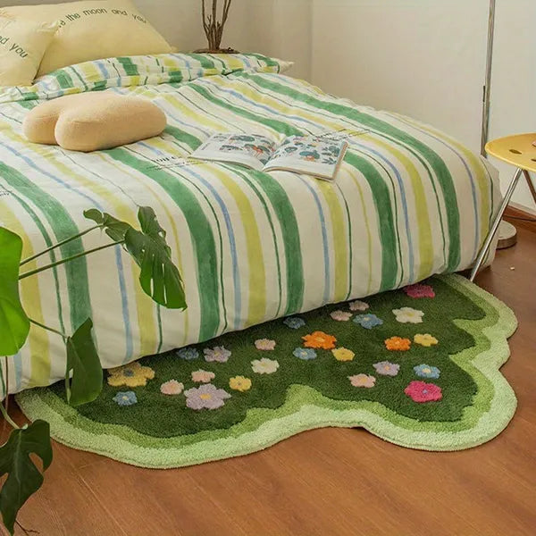 Cute Green Moss Bathroom Runner Rug Long Rectangular Boho Aesthetic Leaf Leaves Bath Mat Shaggy Non Slip Absorbent Shower Mat Decor