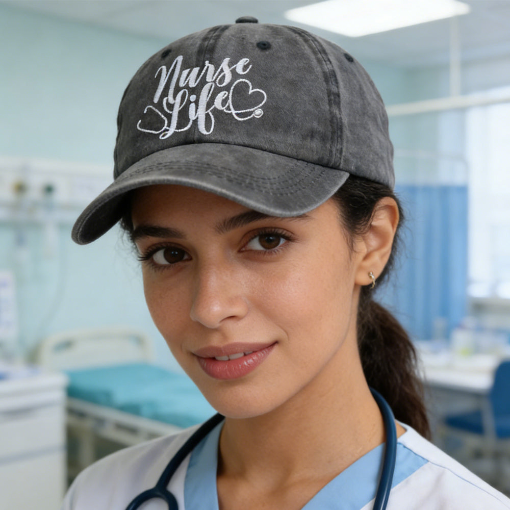 2pcs Nurse Life Hat For Women Men, Adjustable Embroidered Wash Cotton Baseball Cap