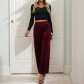 Casual Retro Style Solid Color Draping Effect Velvet Wide-leg Pants