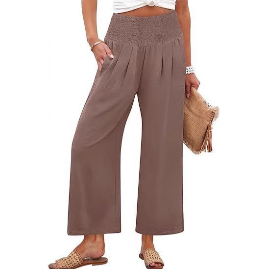 Springautumn Solid-color Womens Cropped High-waist Pants