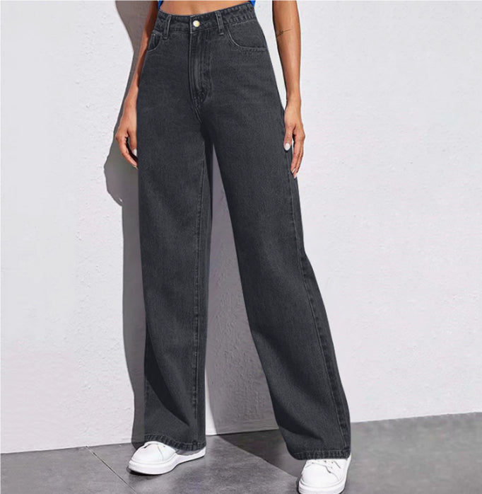 Washed Fashion Straight Jeans Women's Mid Waist