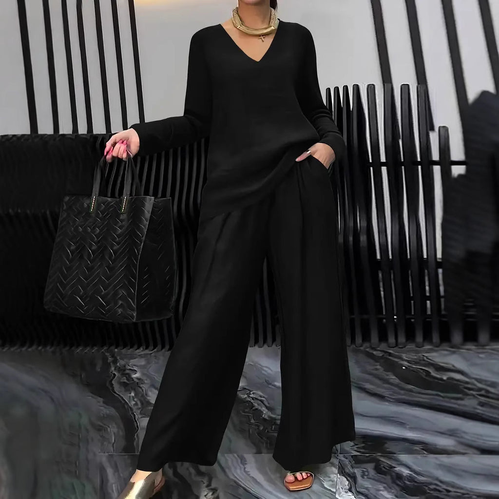 Womens Solid Color Casual Travel Set With Long Sleeves