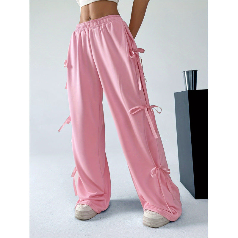 Women's Elastic-Waist Contrasting-Color Straight-Cut Casual Sports Pants