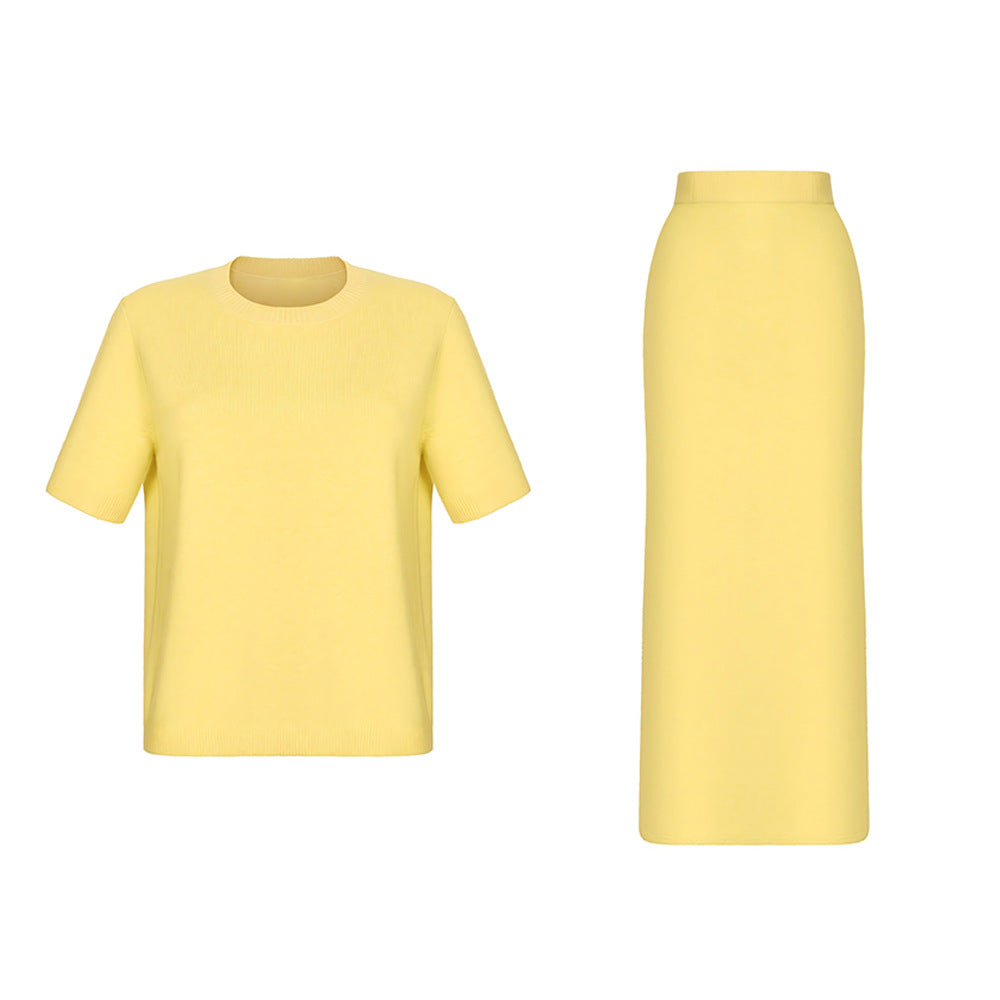 Minimalist Designed Knit Womens Short Sleeve Skirt Set