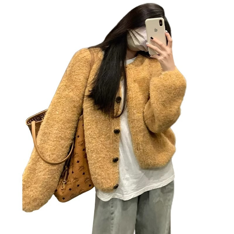 Soft Glutinous Idle Style Yellow Knitted Cardigan Sweater