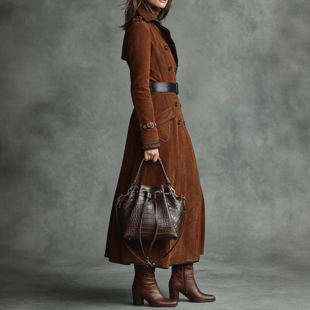 New Women's Clothing Fall Winter Coat Lapel Western Style Suede Long