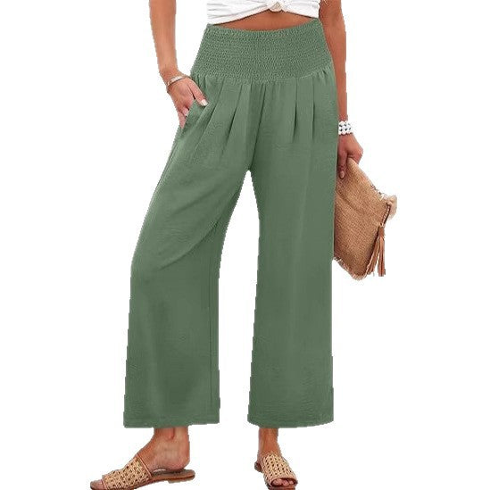 Springautumn Solid-color Womens Cropped High-waist Pants