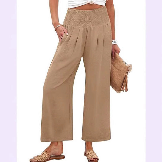 Springautumn Solid-color Womens Cropped High-waist Pants
