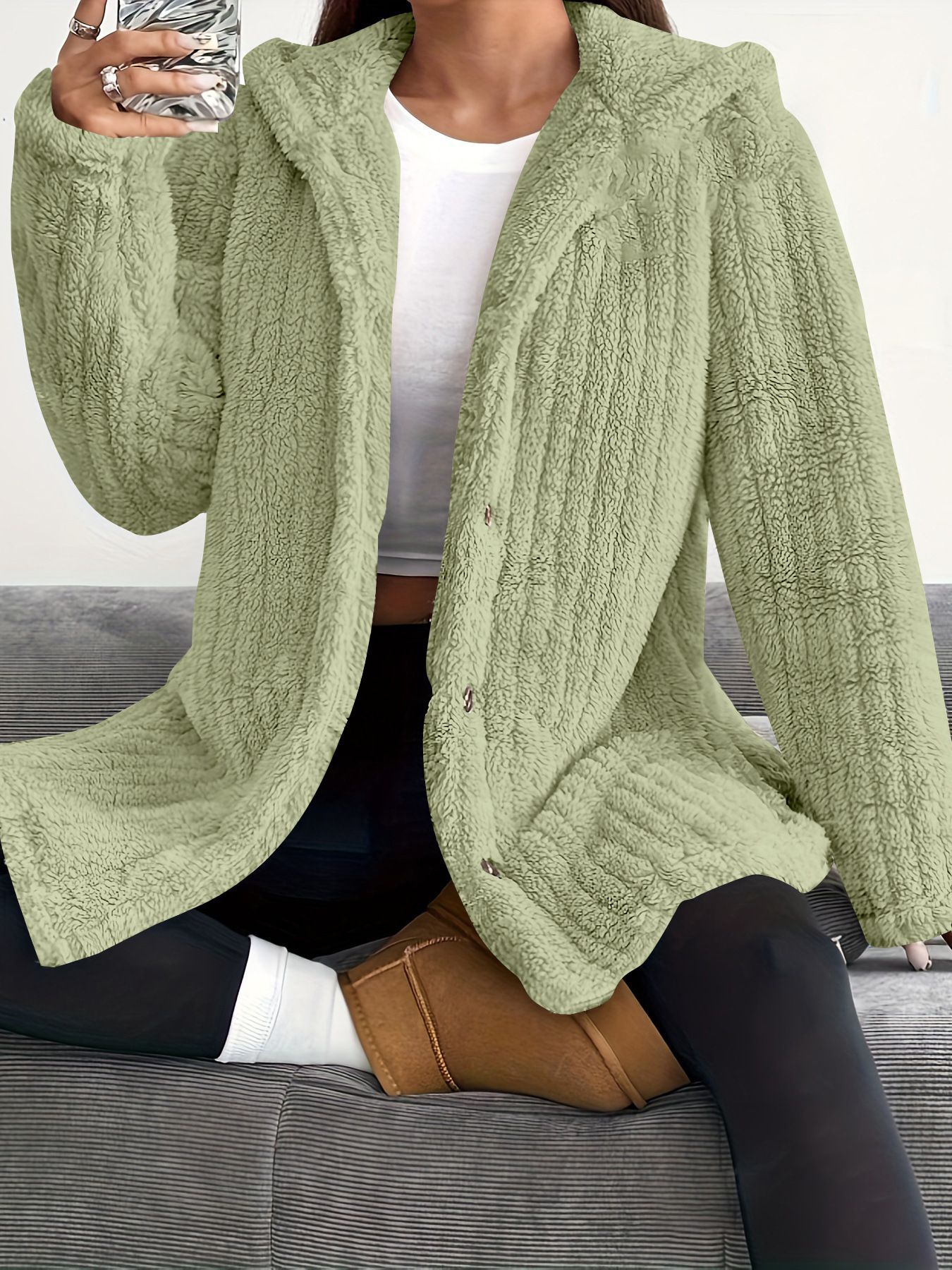 Hooded Loose Plush Coat Women's Regular Sleeve