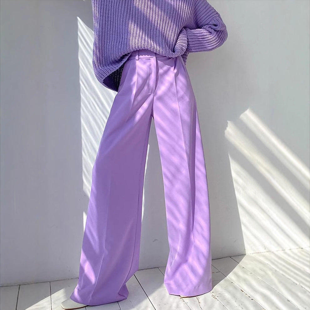 Womens Casual High-Waist Wide-Leg Suit Pants Solid Color Slimming And Stylish