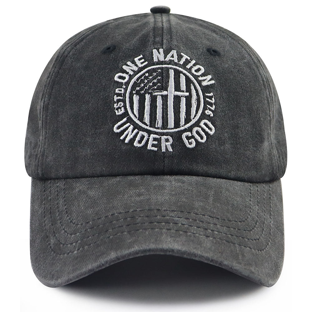 2pcs One Nation Under God Baseball Cap For Women Men, Adjustable Embroidered Wash Cotton Baseball Cap