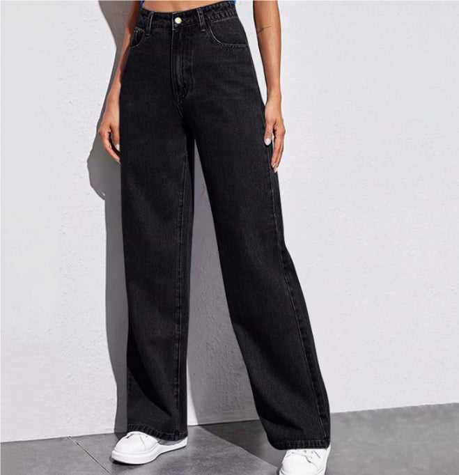 Washed Fashion Straight Jeans Women's Mid Waist