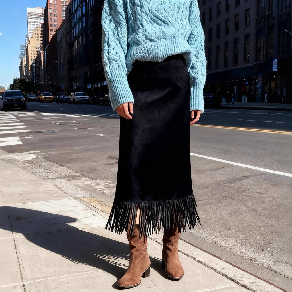 Women's Fashionable Elegant Long Suede Skirt Comfortable Slim Fit