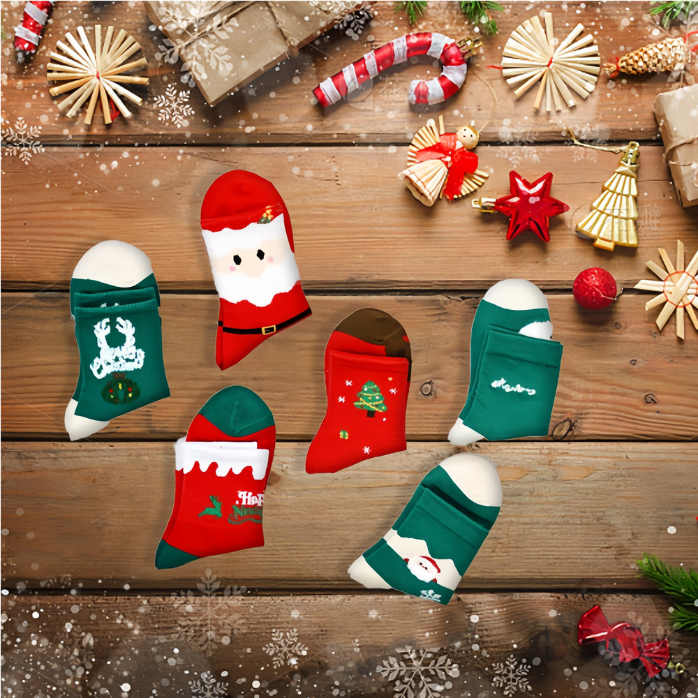 6 Pairs Christmas Stockings Gift Set - Soft Plush Xmas Stockings With 6 Greeting Cards & Festive Gift Box