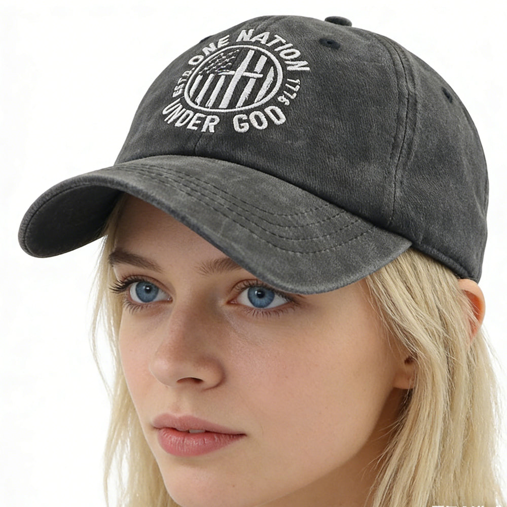 2pcs One Nation Under God Baseball Cap For Women Men, Adjustable Embroidered Wash Cotton Baseball Cap