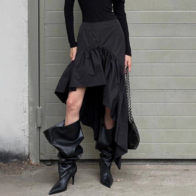 Women's Irregular High Waist Flounced Cotton Skirt