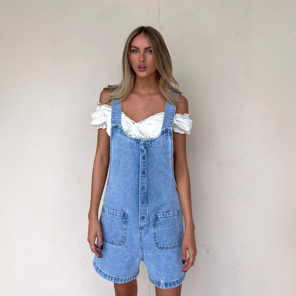 Women's Suspender Trousers Slim Straight One-piece
