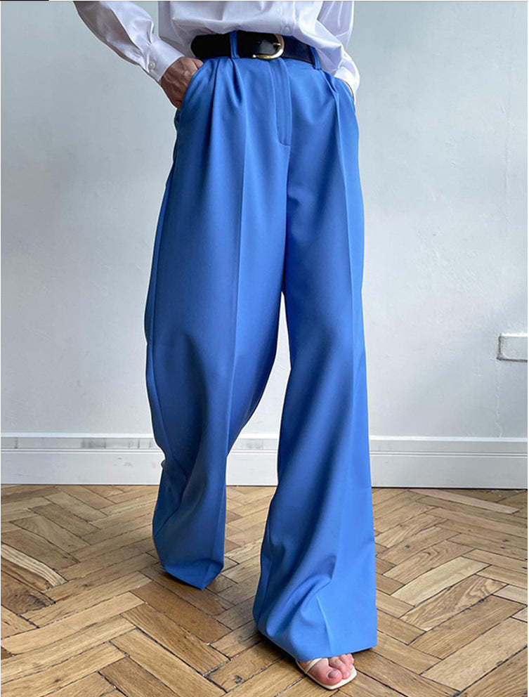 Womens Casual High-Waist Wide-Leg Suit Pants Solid Color Slimming And Stylish
