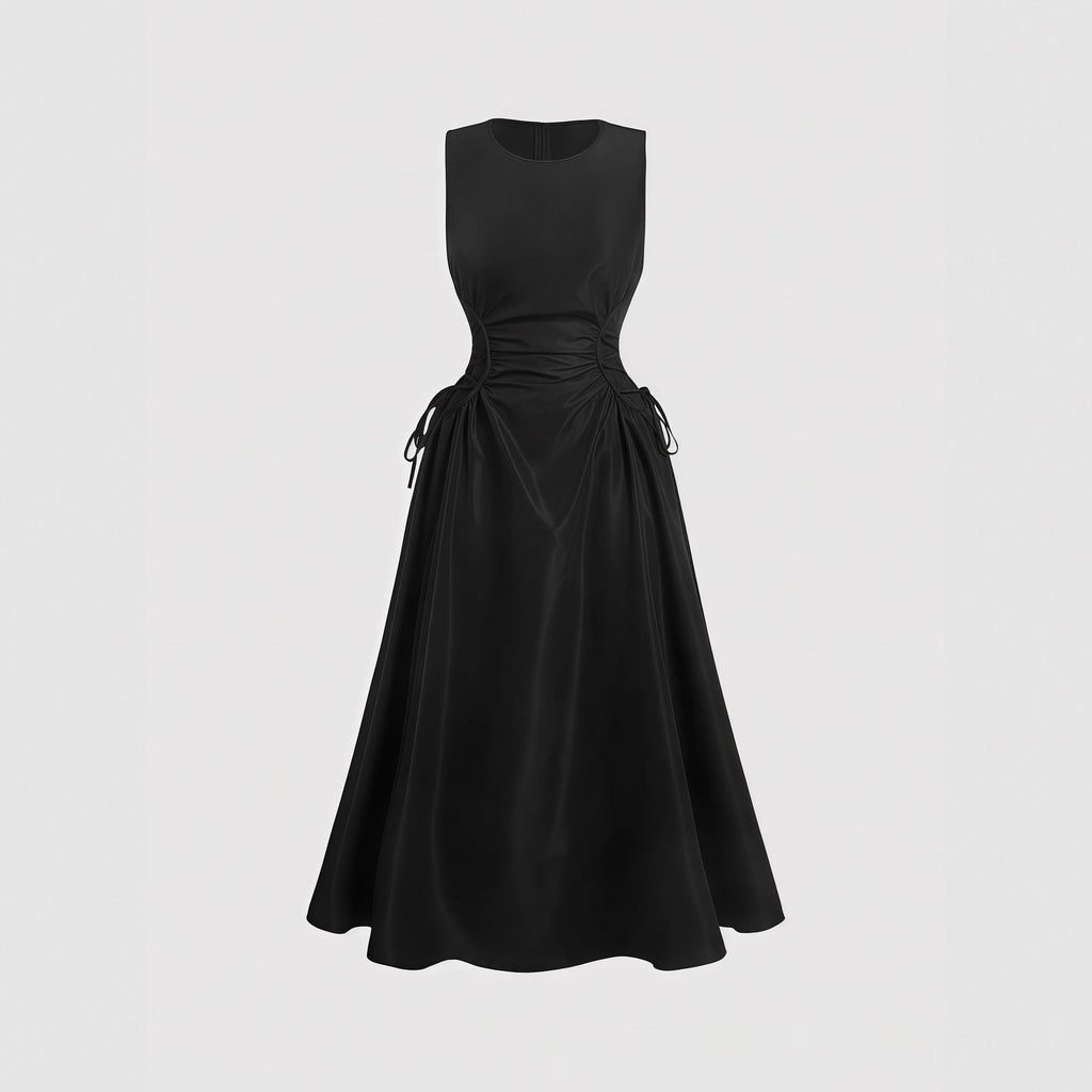 Niche Pleated Waist-cinching Figure-flattering A-line Maxi Dress