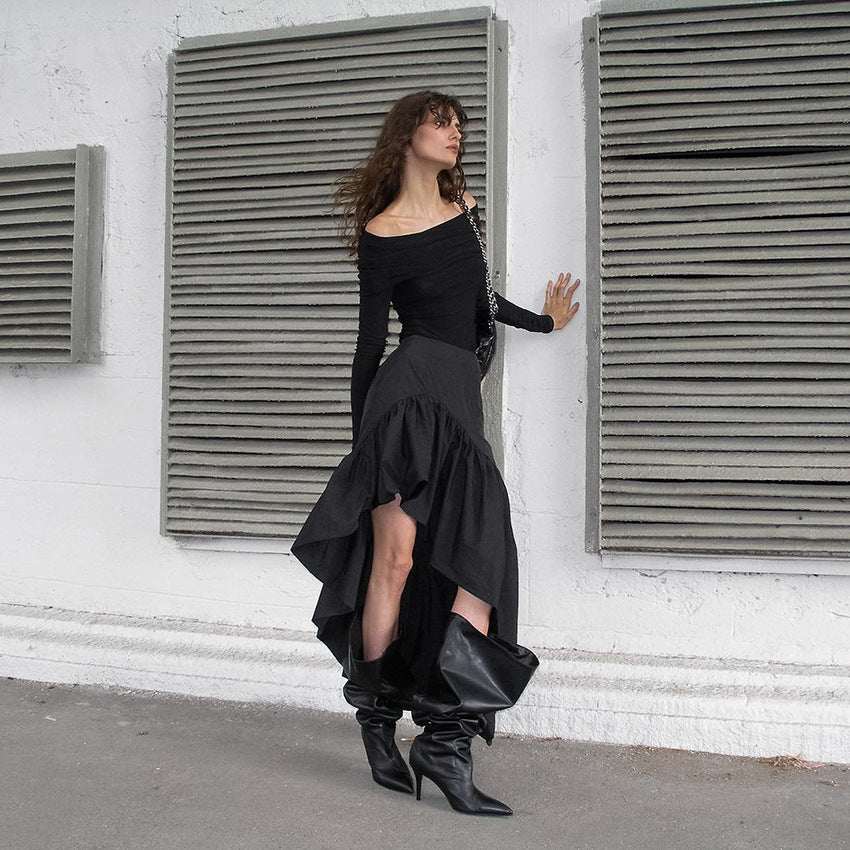 Women's Irregular High Waist Flounced Cotton Skirt