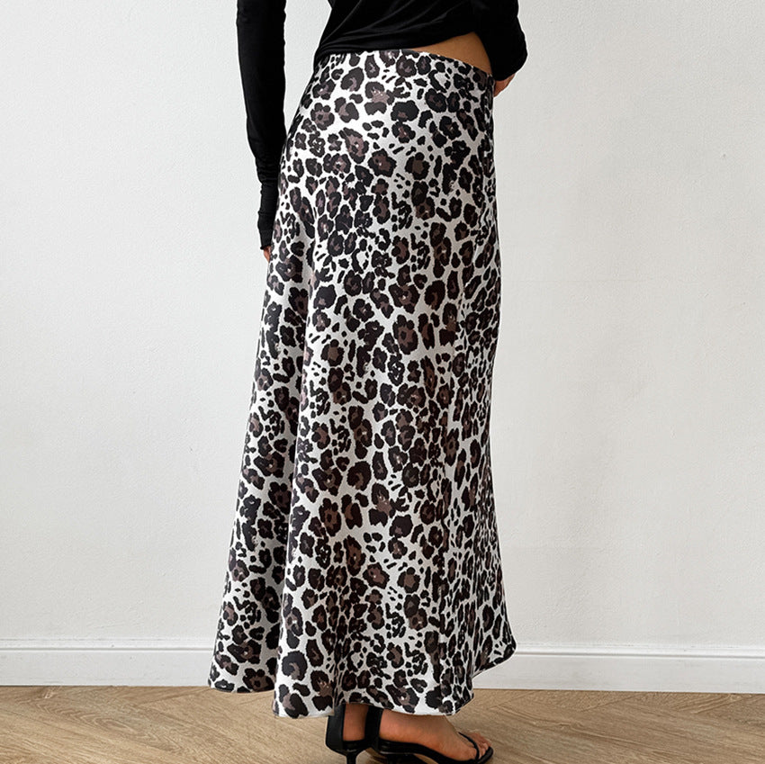 Women's French Leopard Print Versatile High Waisted Skirt