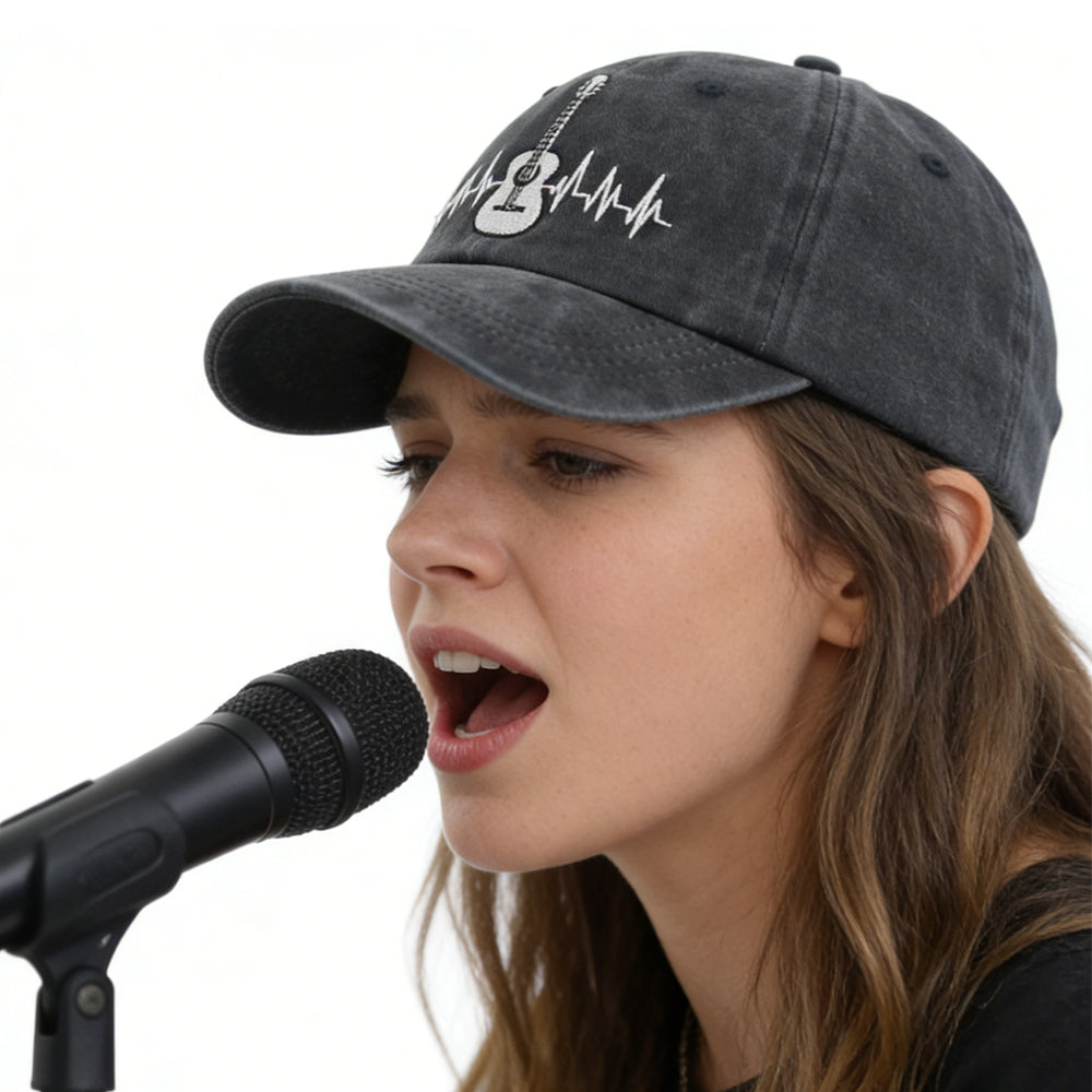 2pcs Guitar Accessories Baseball Cap Guitar Hat Gifts For Women Men, Adjustable Embroidered Wash Cotton Baseball Cap