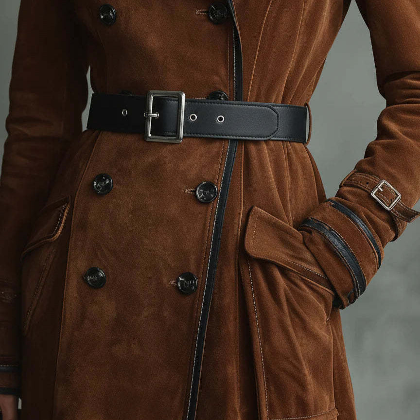 New Women's Clothing Fall Winter Coat Lapel Western Style Suede Long