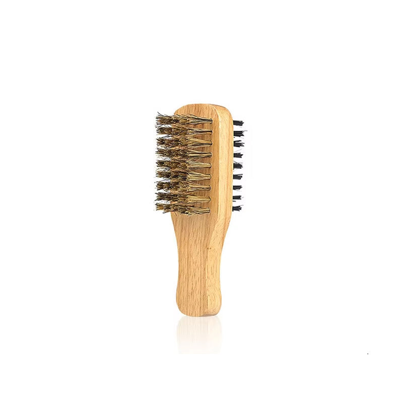 Men's Double Sided Beard Brush Portable Styling Tool With Mane Wood Handle Perfect Travel Companion