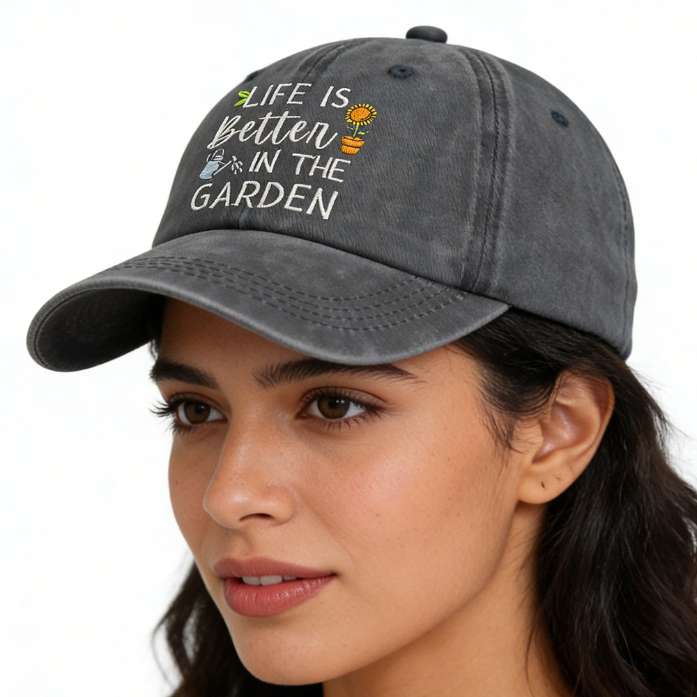 2pcs Funny Life Is Better In The Garden For Women Men, Adjustable Embroidered Wash Cotton Baseball Cap