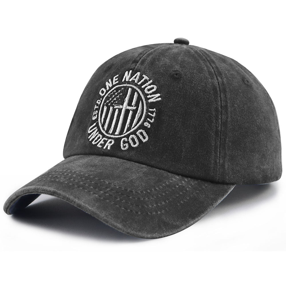 2pcs One Nation Under God Baseball Cap For Women Men, Adjustable Embroidered Wash Cotton Baseball Cap