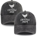 Set Of 2 Pcs Chicken Dad And Chicken Mom Hat, Funny Adjustable Washed Cotton Embroidered Farm Baseball Cap